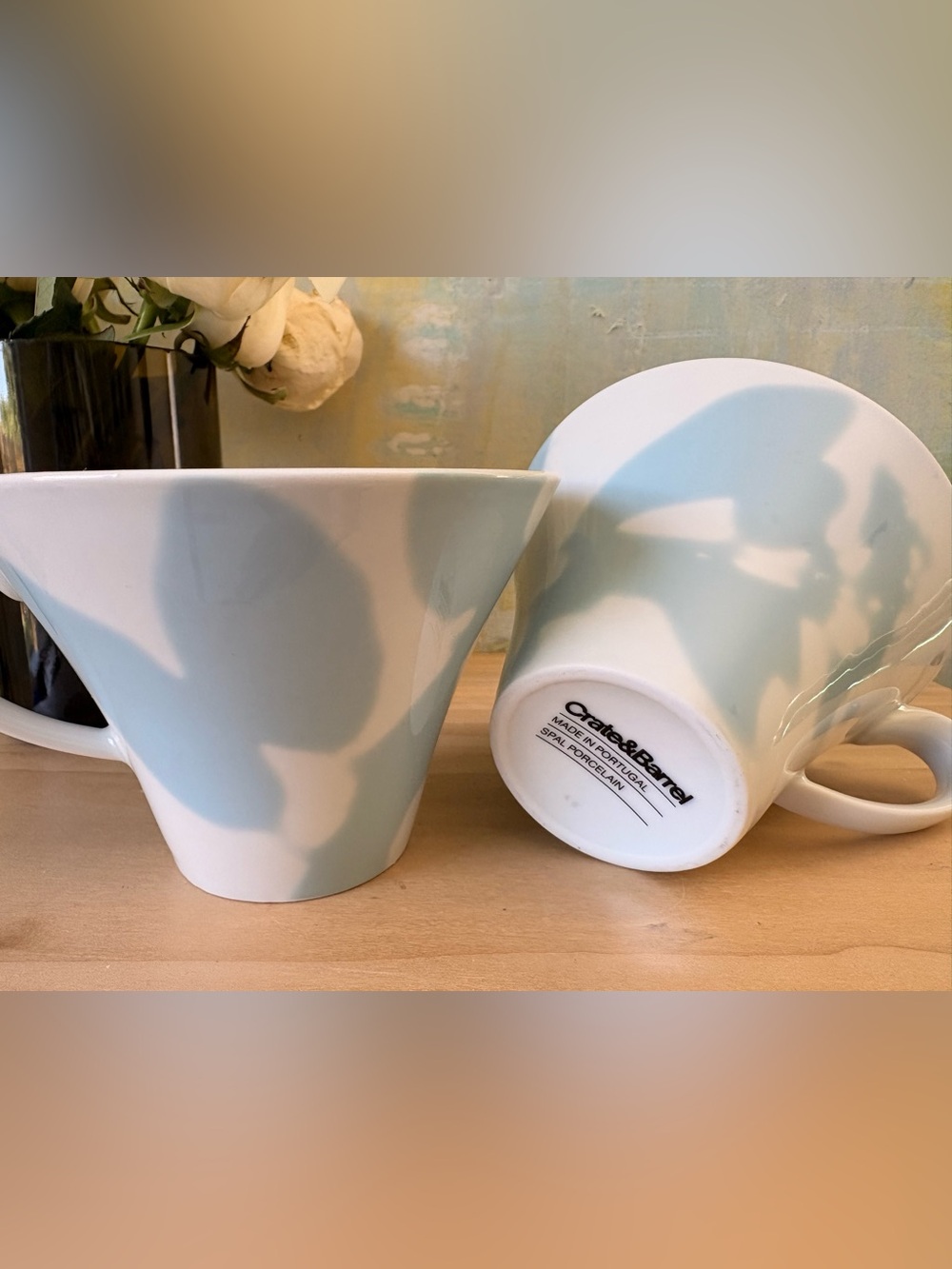 Crate&Barrel Pale Blue and White Porcelain Cloud Mugs